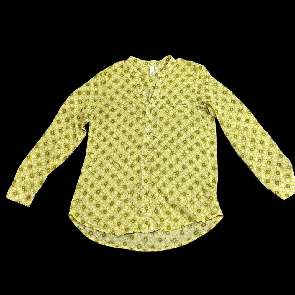 Kut From The Kloth Women's‎ M Shirt Blouse Green Geometric Semi-Sheer 3/4 Sleeve